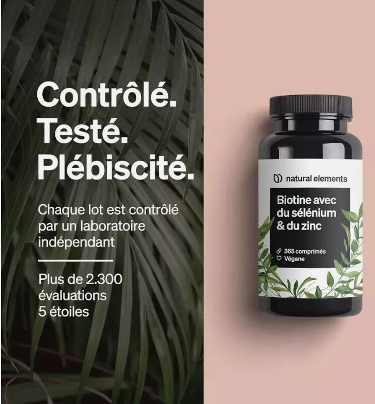 Biotine 1000 µg triple action zinc sélénium pour la pousse des cheveux et ongles forts