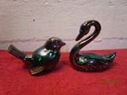 Lot of 2 Vintage Fenton Amethyst Purple Carnival Swan Dove Iridescent