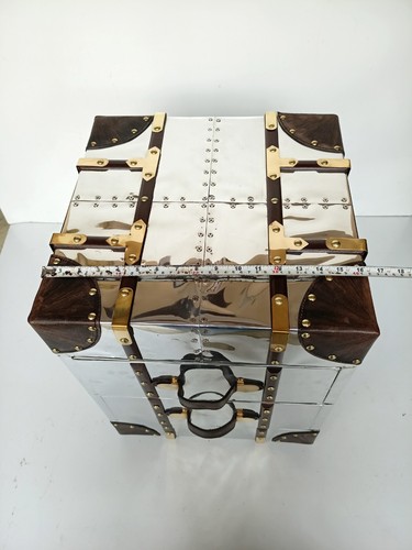 Decorative Home Storage Trunk Aviator Style Design Silver Wedding Gift Handmade - Picture 2 of 21