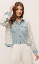 Mystree Women’s Brand New Size Small Mixed Media Denim Striped Jean Jacket