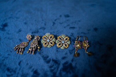 earring lot some signed la vintage china rhinestone crystal pierced dangle drop