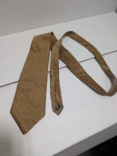 Perry Ellis Portfolio Tie 57" 100% Silk Brown Gold Made In USA