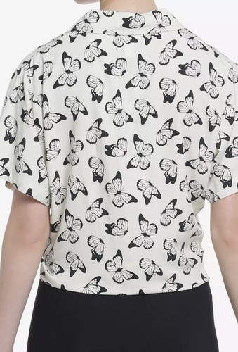 Hot Topic Ivory Butterflies Tie-Front Woven Button-Up Size Medium - Picture 10 of 11