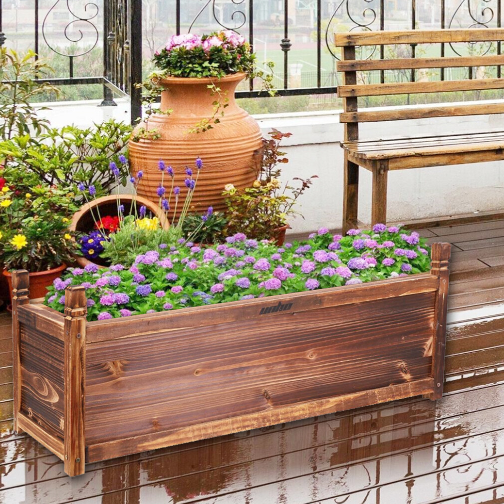 Wooden Garden Planter Flower Raised Bed Pot Rectangle Vegetable Box  30/60/90cm