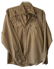 Authentic Western Youngbloods Pearl Snap Cuffs Shirt LR Tan Embroidered Cactus