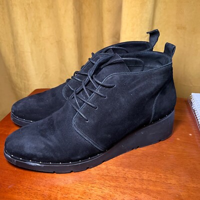 Steven By Steve Madden Bart Black Suede Lace up Wedge Ankle Boots Womens US 11 M