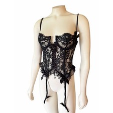 Victoria's Secret Gold Label Black Corset Bustier Sheer Lace 34B Vintage 80s 90s