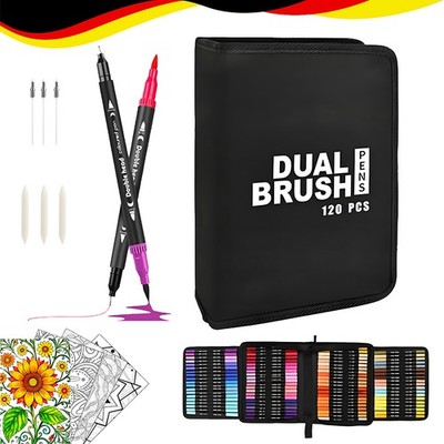 Dual Pinselstifte Brush Pen Set 120 Farbe. Marker Fineliner Set mit Pinselspitze