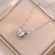Trendy Stainless Steel Double Layer Necklace for Women Fashion Crystal Bead Pend