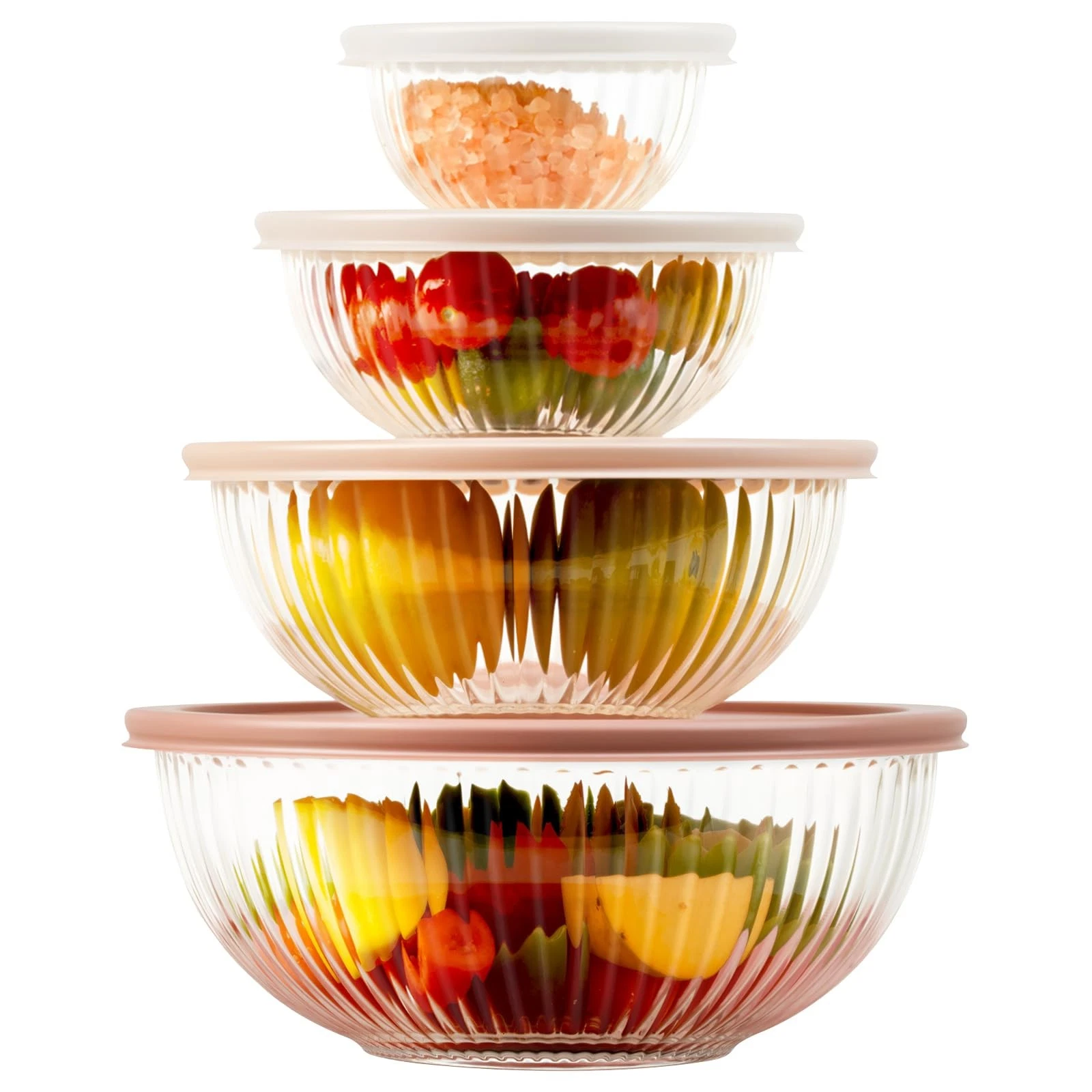 Freshmage Glass Mixing Bowls with Lids Sets, 4 Packs Large, Multiple colors
