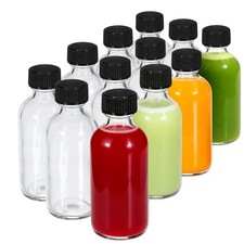 Small Glass Boston Round Bottles with Leak Proof Lids 12 Pack 2 oz 60ml