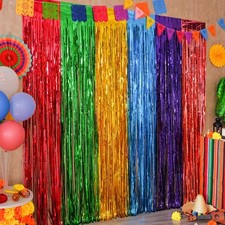2 PCS Cinco De Mayo Foil Fringe Curtains Backdrop 3.3x6.6ft Taco Party Decor
