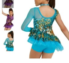 Weissman 12404 Dance Costume Turquoise Mc Medium Child Biktard Sequins New