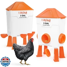 Lilyang Reliable Chicken Feeder and Waterer Set 3 Gallon, Automatic No-Waste 
