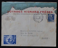 Enveloppe publicitaire VOYAGES HIGNARD Tunis Tunisie Tanger Alger