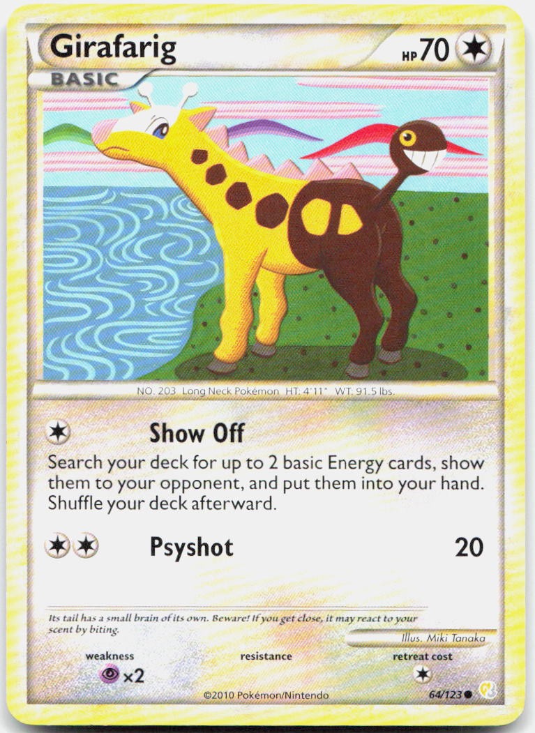 Pokemon Girafarig Common HeartGold SoulSilver 64/123 LP/MP Trading Card TCG