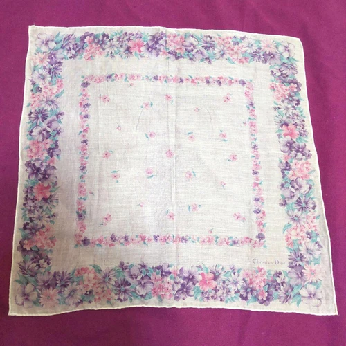 Mouchoir Christian Dior coton 47 cm 18" carré fleur blanc