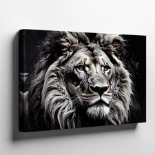 Wall Art Canvas a Powerful Lion Is Depicted in a Detailed Black and White