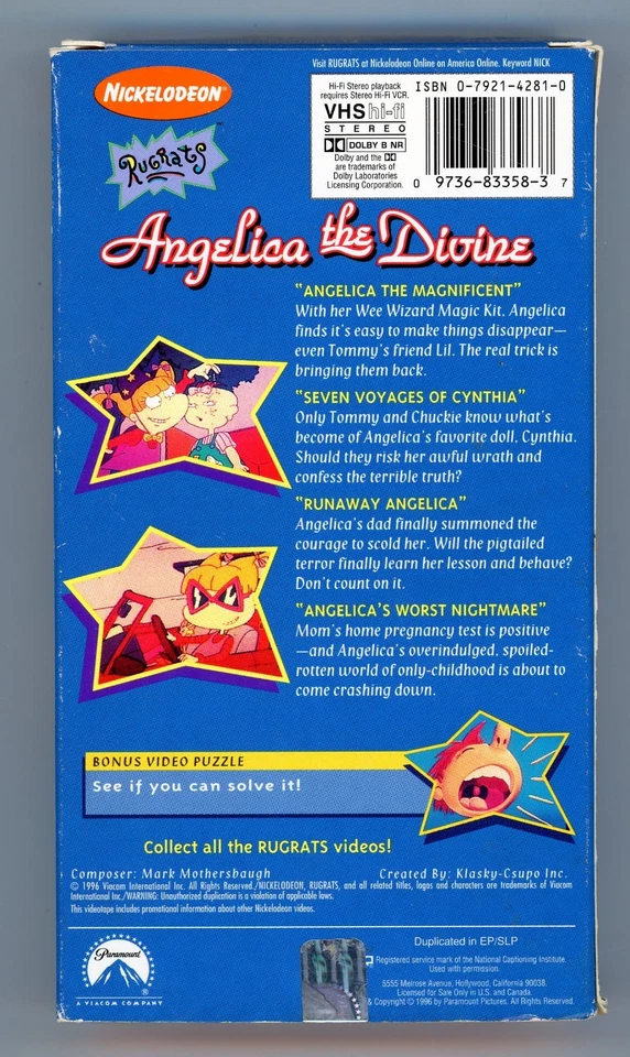 Rugrats, VHS, Pre Owned, Angelica the Divine, Nickelodeon, 1996, TV Series - Image 2 of 2