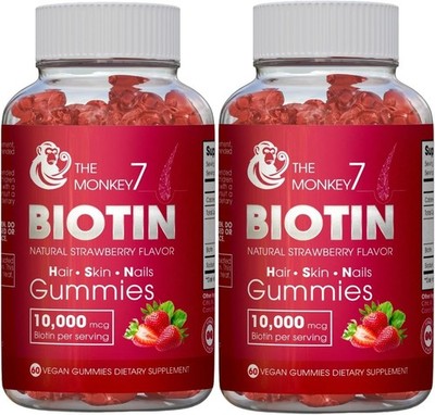 Biotin Gummies 10000 mcg for Stronger Hair Skin Nails 60 Vegan Non-GMO - 2 Pack