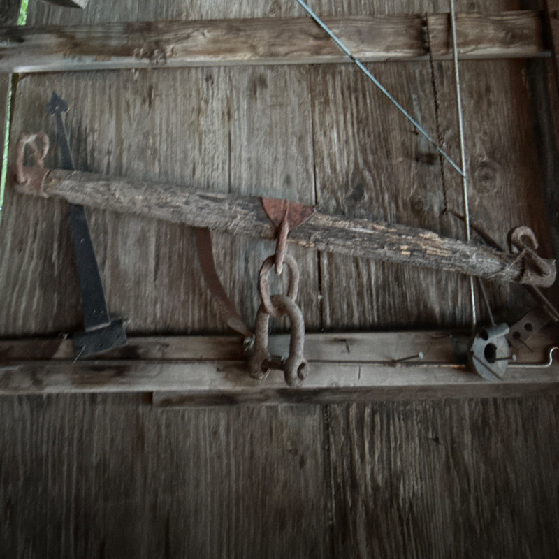 Vintage Rusty Metal Barn Pulley Block Tackle w/ Hook & Rope Farm Hardware