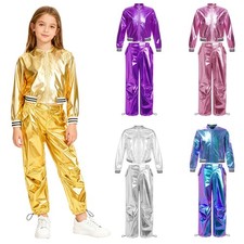 Kids Girls Dancewear Tracksuit Set Outerwear Outfit Openings Ruched Dance Jazz