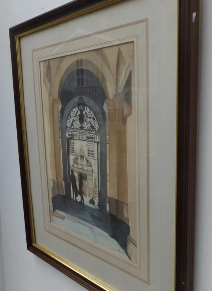 ORIGINAL SIGNED PAINTING of OXFORD University Library - Bodley. MOUNTED & FRAMED - Image 2 of 4