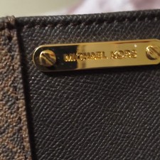 Michael Kors Brown Logo Shoulder Bag Zip Closure Gold Hardware Designer