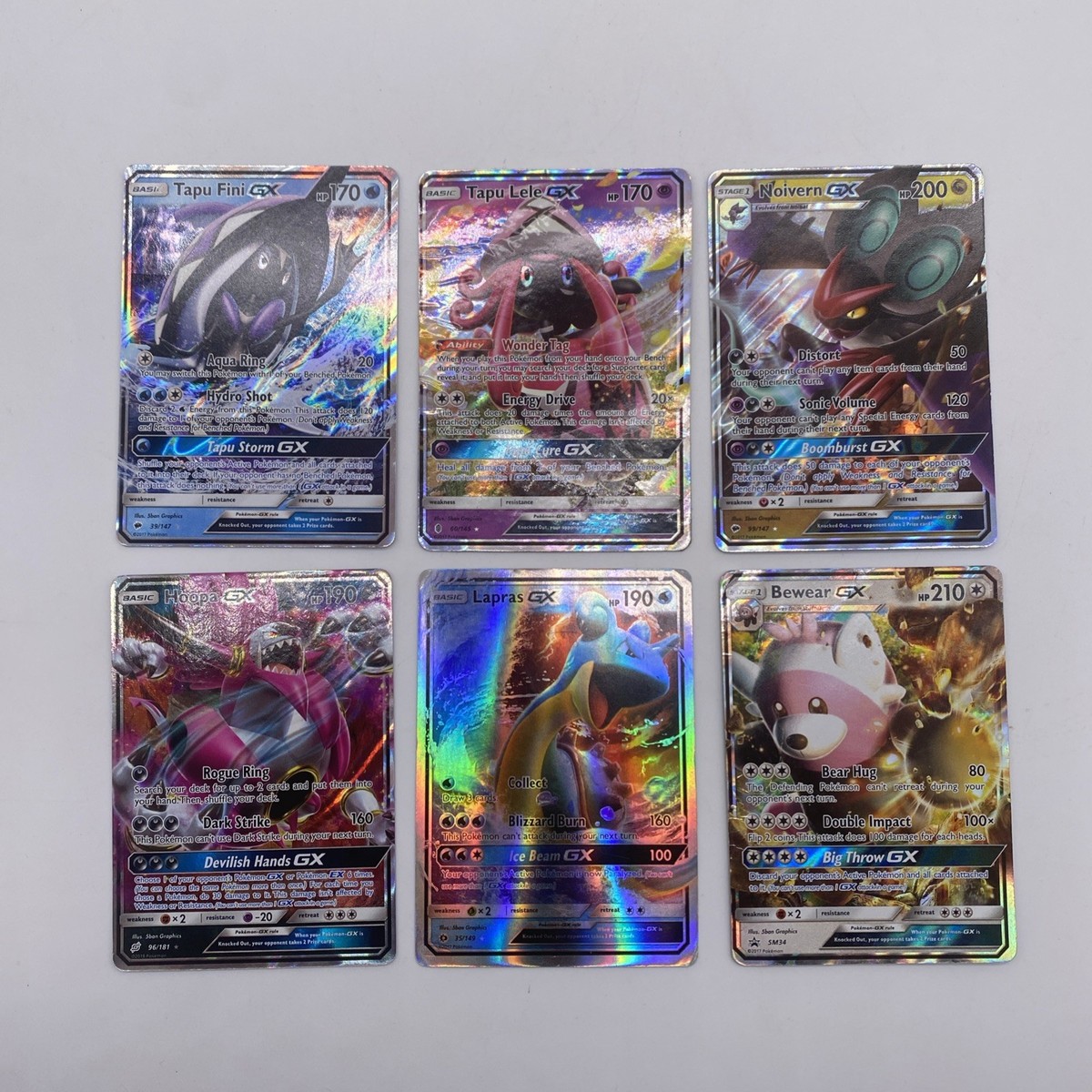 Lot Of 6 Pokémon GX Cards Tapu Fini Tapu Lele Noivern Newest Hoopa