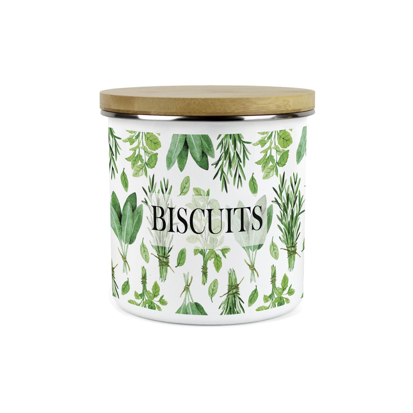 Small Biscuits Canister - Kitchen Herbs Enamel Airtight Jar Green Storage