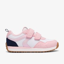 Clarks Girls Dyrham Dash Kid White/Pink Trainers,Riptape Suede Casual