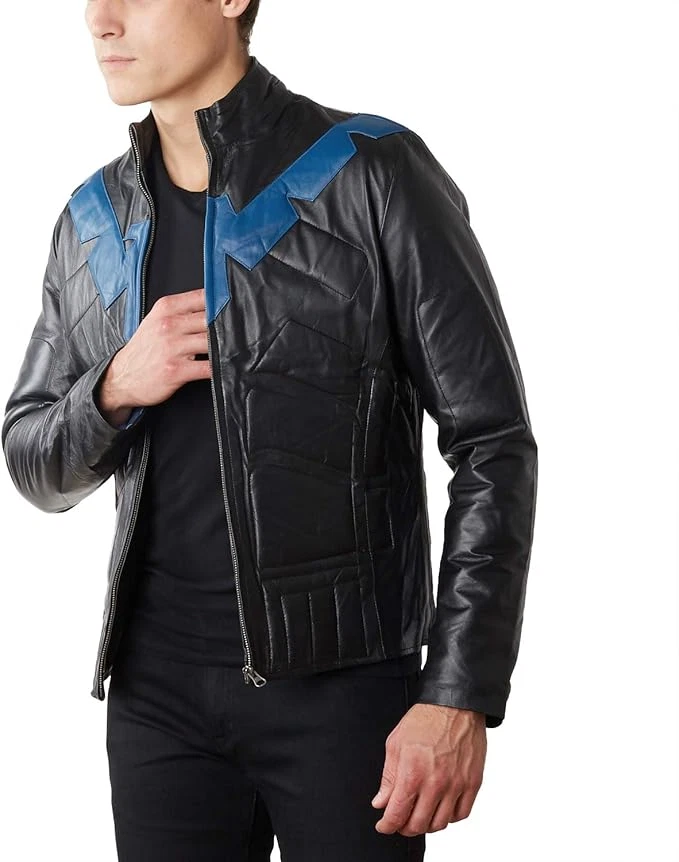 Men’s Nightwing Inspired Leather Jacket Superhero Cosplay Costume