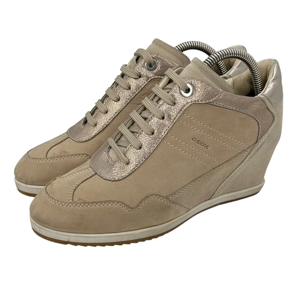 Geox Illusion Wedge Sneakers Hidden Heel Women's SZ 8 Tan Sporty Y2K Streetwear - Image 2 of 4