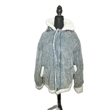 Vintage East West Corduroy Sherpa Lined Hooded Jacket Blue Striped Size Large