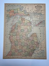 1889 MICHIGAN State Map Mounted on Acid-Free Card Stock SEE DESCRIP