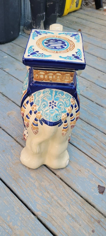 De colección Lucky Chinoiserie Azul y Blanco Elefante Planta Soporte Jardín Estatua Foto 2 de 4