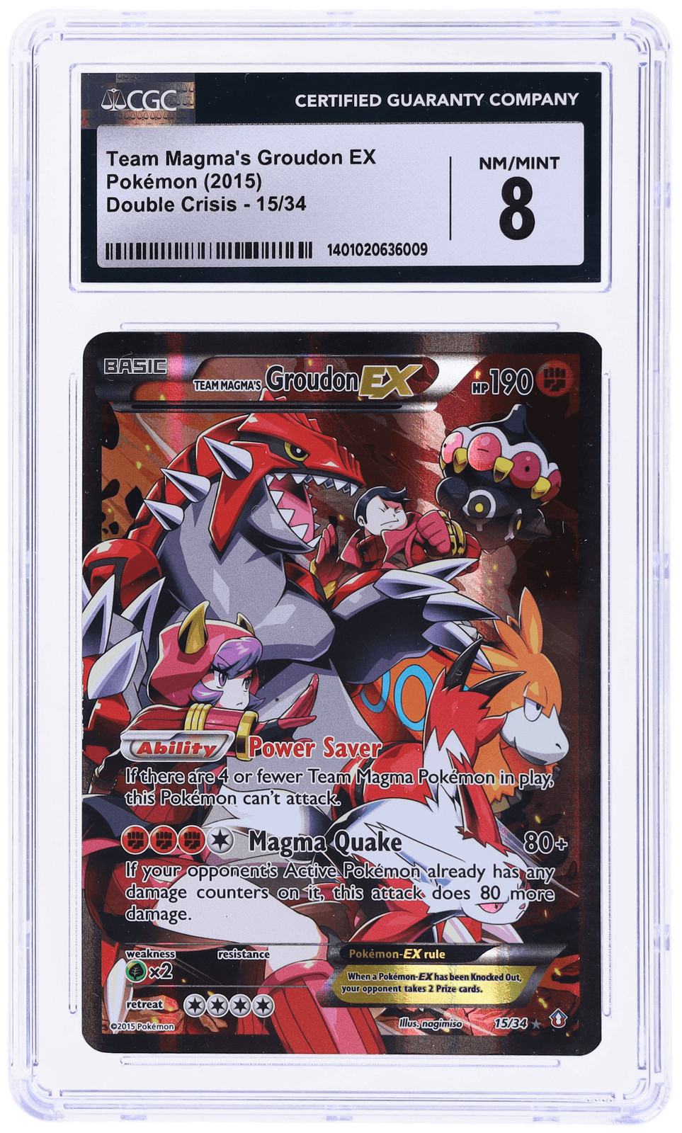 2015 Pokemon XY Double Crisis Team Magma’S Groudon Ex #15 CGC 8
