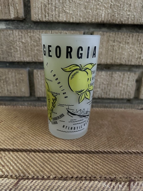 1950'S Vintage Georgia State Frosted Souvenir 5" Tall Tumbler Glass