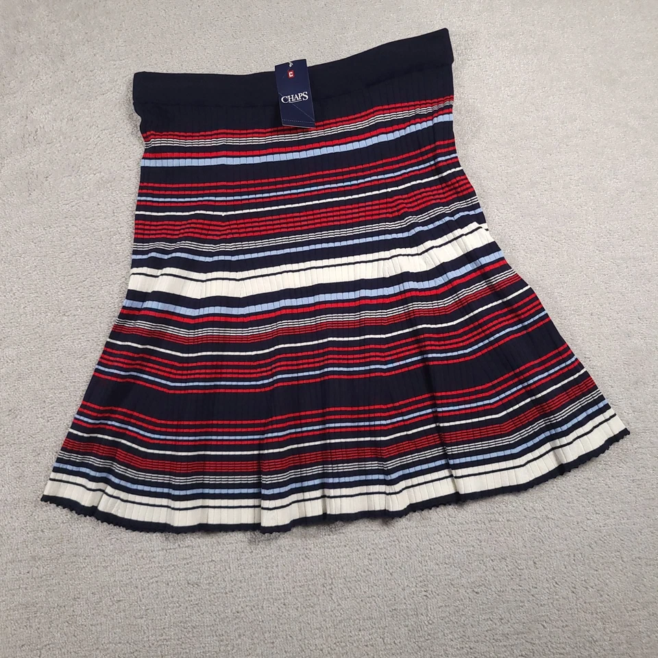 Falda Chaps Mujer XL Azul Rojo Blanco Rayas Plisada Tejida Pull On Midi Nueva Foto 2 de 4