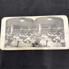 Antique Stereo View Card #42 The Girls Cafeteria At Sears In Chicago, I’ll  HTF