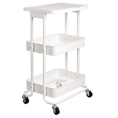 Retailer Basics 2-Tier Rolling Metal Utility Cart Shelf Portable Multi-Functiona