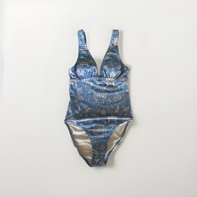 Roller Rabbit Floral Vines Blue White Floral One Piece Swim Suit Xs NEW
