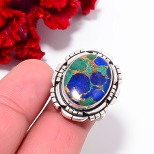Copper Azurite Chrysocolla Designer Handmade 925 Sterling Silver Ring S.7 R02612