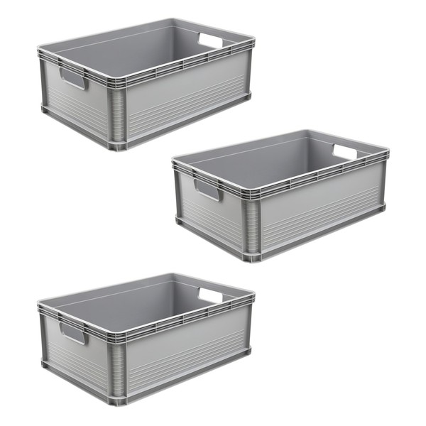 keeeper Transportbox Set 3X45L Stapelbar Polypropylen Robert Nordic Grey Grau-image