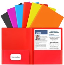 6 Pcs Folders with Pockets and Business Card Holder, Letter Size Colored Plas...