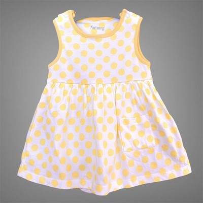 Muskat Baby Mädchen Kleid Body 3-6 Monate weiß gelb gepunktet Baumwolle neu ohne Etikett
