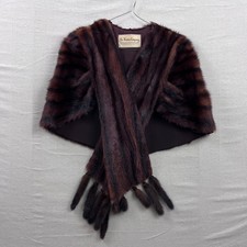 The Harris Company Vintage Mink Fur Stole Womens OS Brown Striped Tail Trim Wrap