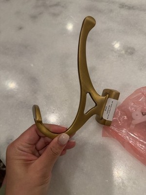 NWT Restoration Hardware Bistro Double Hook Laquered Burnished Brass