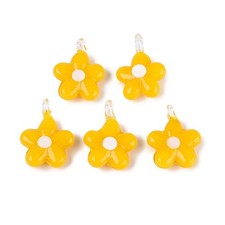 10pcs Handmade Lampwork Glass Flower Charms Plum Gold Blossom Pendants for DIY