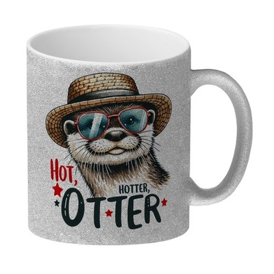 Otter mit Sonnenbrille und Strohhut Glitzer-Kaffeebecher mit Spruch Hot Hotter